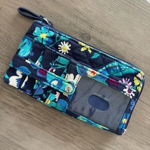 Vera Bradley Navy Teal Floral Quilted ID Wallet